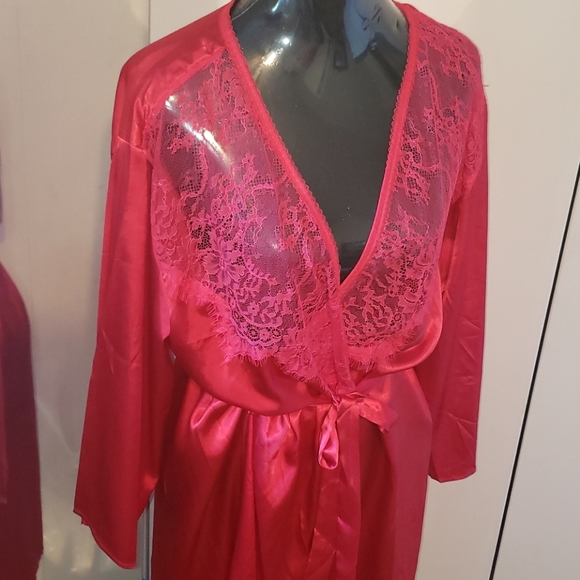 NWT SATIN / EYELASH LACE ROBE - Picture 4 of 11